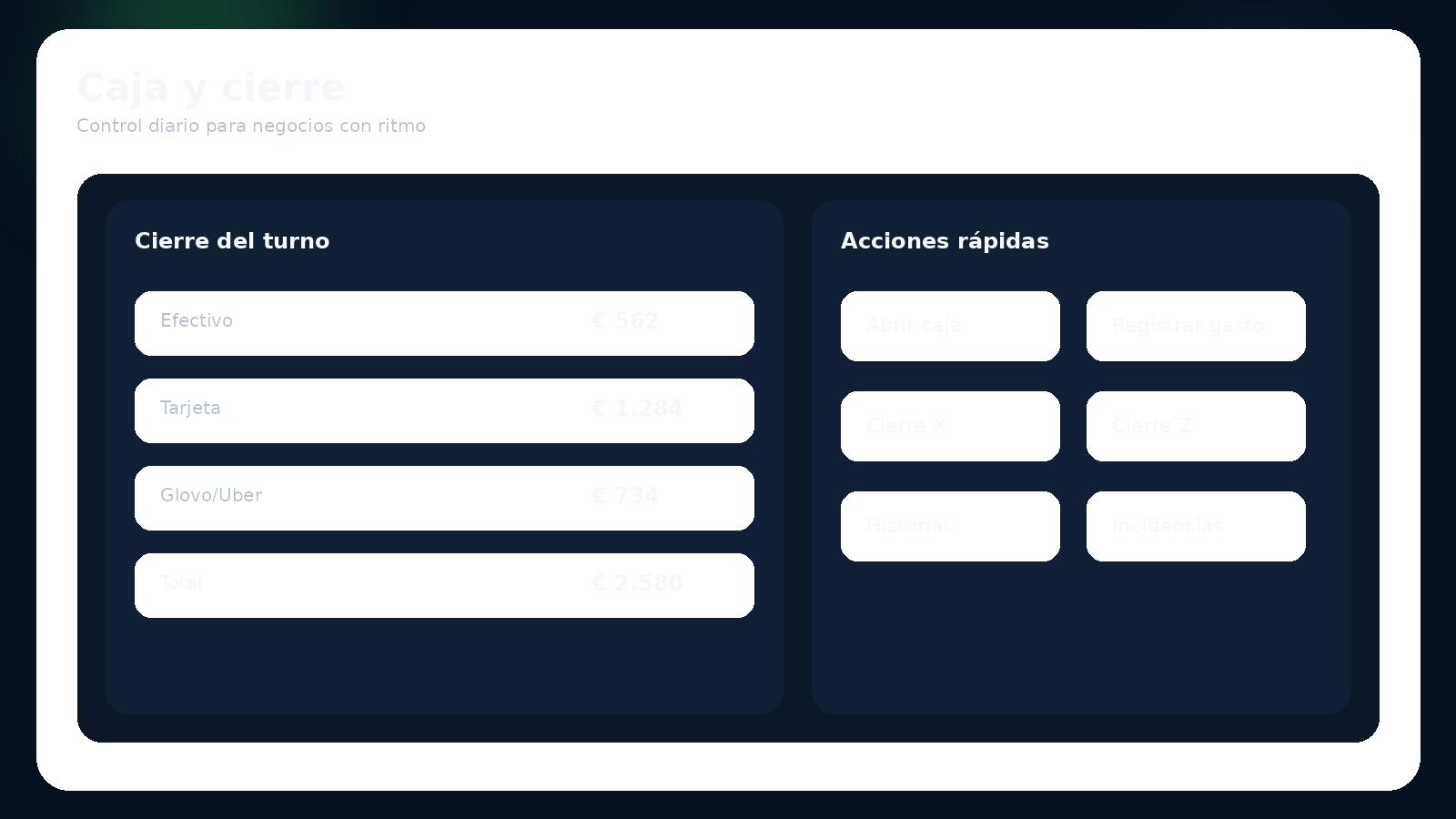 Caja y cierre en Nivaria POS